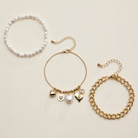 Heart Charm Bracelet Set for Women – Pearl & Chain Bracelets with CZ Heart Charms