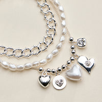 Heart Charm Bracelet Set for Women – Pearl & Chain Bracelets with CZ Heart Charms