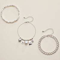 Heart Charm Bracelet Set for Women – Pearl & Chain Bracelets with CZ Heart Charms