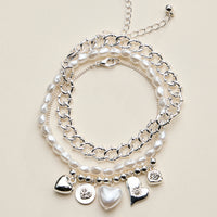 Heart Charm Bracelet Set for Women – Pearl & Chain Bracelets with CZ Heart Charms