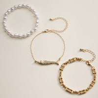 Gold Fish Charm & Pearl Beaded 3-Piece Layered Chain Bracelet