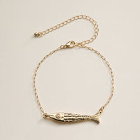 Gold Fish Charm & Pearl Beaded 3-Piece Layered Chain Bracelet