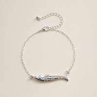 Gold Fish Charm & Pearl Beaded 3-Piece Layered Chain Bracelet