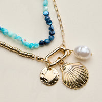 Beaded Shell Charm Bracelet for Women – Multicolor Bead Bracelet with Pearl & Gold Charms