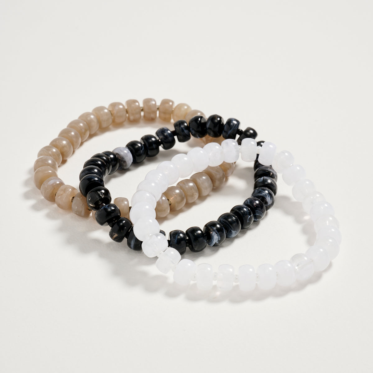 Triple Stack Stretch Bead Bracelet Set – Tumbled Stone Look Disc Beads, Colorful Layered Elastic Bracelets for Women