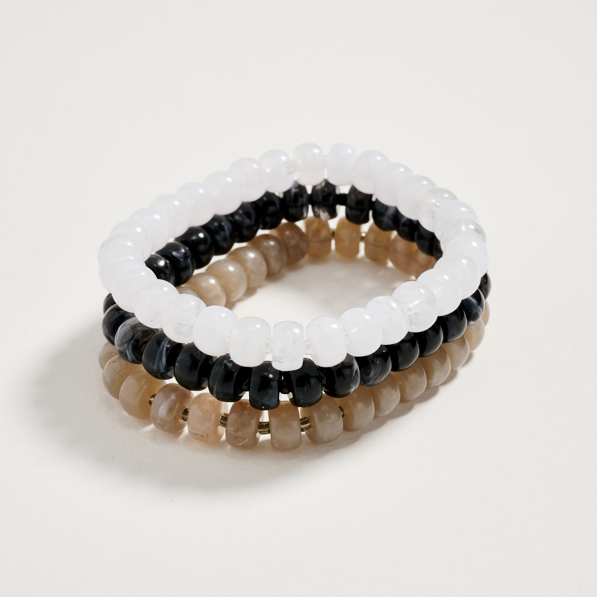 Triple Stack Stretch Bead Bracelet Set – Tumbled Stone Look Disc Beads, Colorful Layered Elastic Bracelets for Women