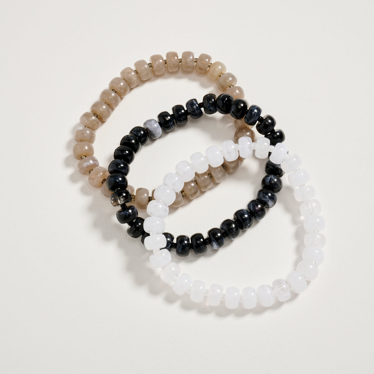 Triple Stack Stretch Bead Bracelet Set – Tumbled Stone Look Disc Beads, Colorful Layered Elastic Bracelets for Women