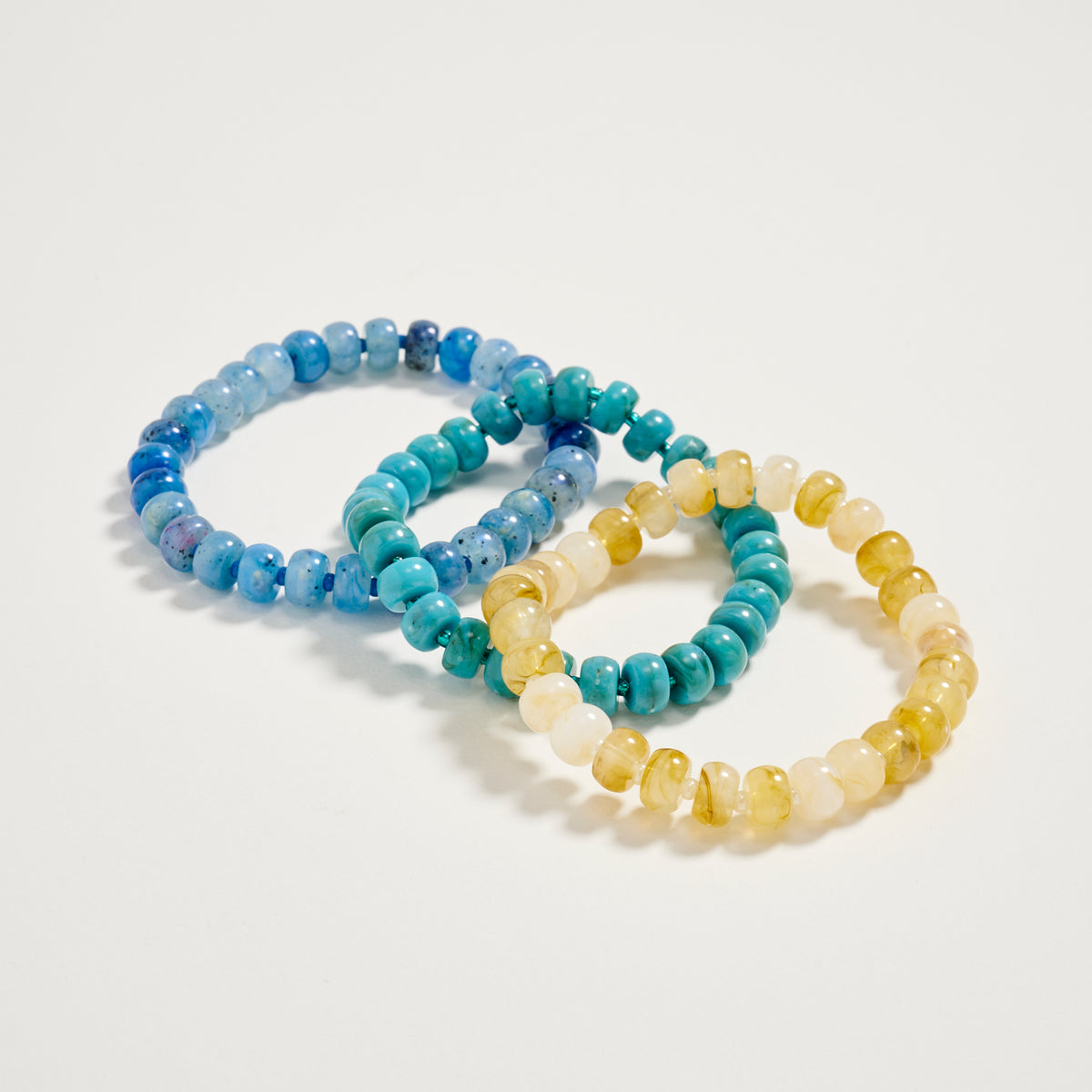 Triple Stack Stretch Bead Bracelet Set – Tumbled Stone Look Disc Beads, Colorful Layered Elastic Bracelets for Women