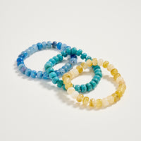 Triple Stack Stretch Bead Bracelet Set – Tumbled Stone Look Disc Beads, Colorful Layered Elastic Bracelets for Women