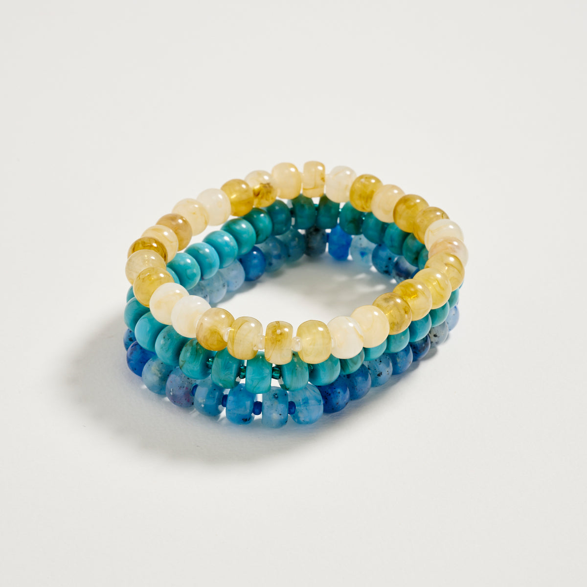 Triple Stack Stretch Bead Bracelet Set – Tumbled Stone Look Disc Beads, Colorful Layered Elastic Bracelets for Women