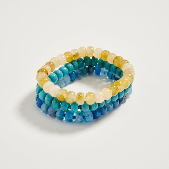 Triple Stack Stretch Bead Bracelet Set – Tumbled Stone Look Disc Beads, Colorful Layered Elastic Bracelets for Women