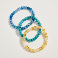 Triple Stack Stretch Bead Bracelet Set – Tumbled Stone Look Disc Beads, Colorful Layered Elastic Bracelets for Women