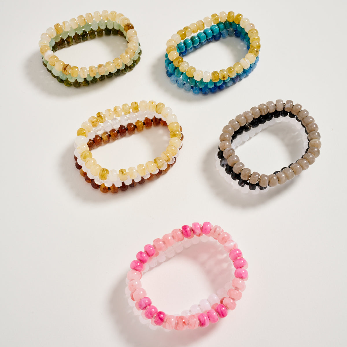Triple Stack Stretch Bead Bracelet Set – Tumbled Stone Look Disc Beads, Colorful Layered Elastic Bracelets for Women