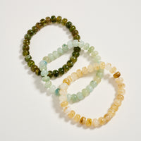 Triple Stack Stretch Bead Bracelet Set – Tumbled Stone Look Disc Beads, Colorful Layered Elastic Bracelets for Women
