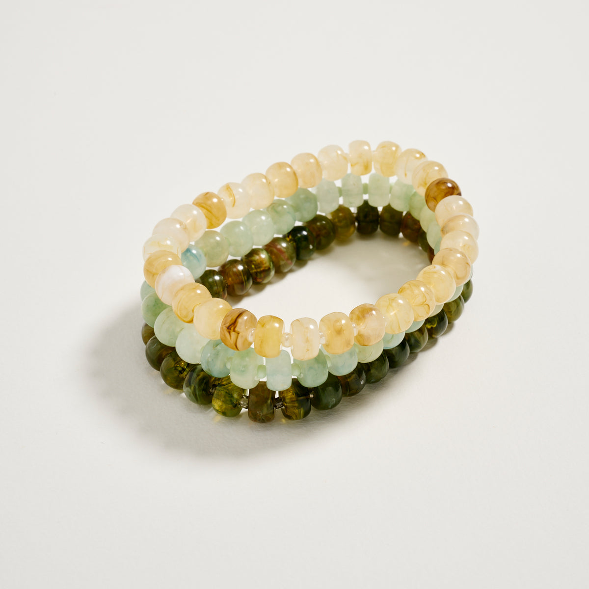 Triple Stack Stretch Bead Bracelet Set – Tumbled Stone Look Disc Beads, Colorful Layered Elastic Bracelets for Women