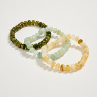 Triple Stack Stretch Bead Bracelet Set – Tumbled Stone Look Disc Beads, Colorful Layered Elastic Bracelets for Women