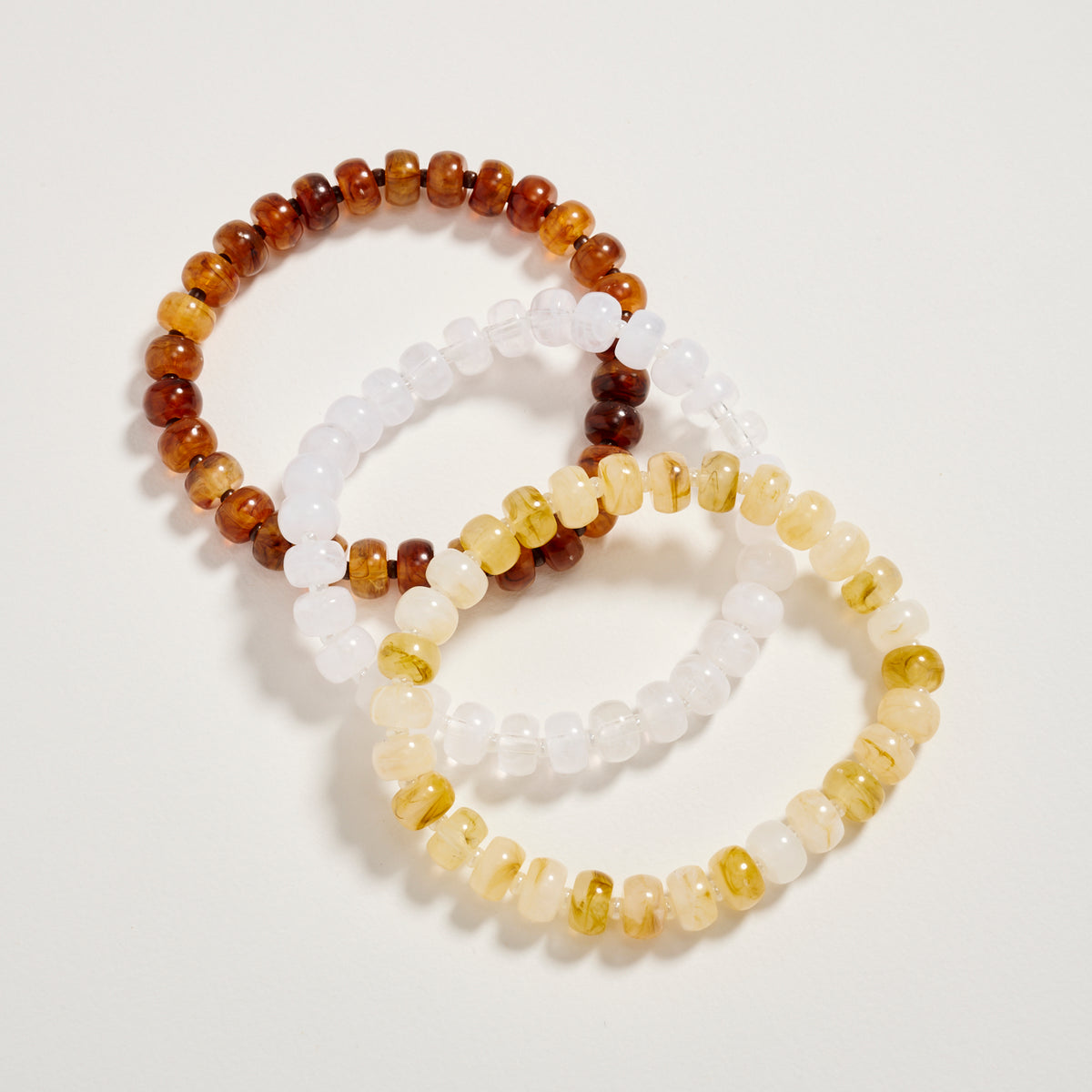 Triple Stack Stretch Bead Bracelet Set – Tumbled Stone Look Disc Beads, Colorful Layered Elastic Bracelets for Women