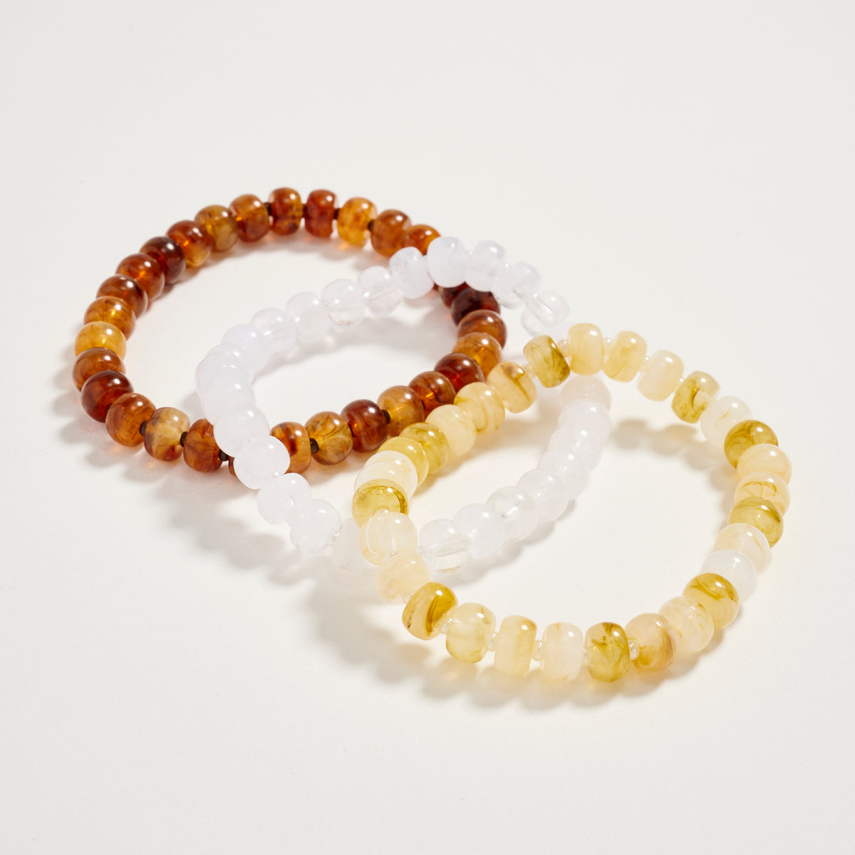 Triple Stack Stretch Bead Bracelet Set – Tumbled Stone Look Disc Beads, Colorful Layered Elastic Bracelets for Women