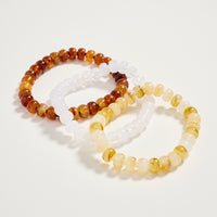 Triple Stack Stretch Bead Bracelet Set – Tumbled Stone Look Disc Beads, Colorful Layered Elastic Bracelets for Women