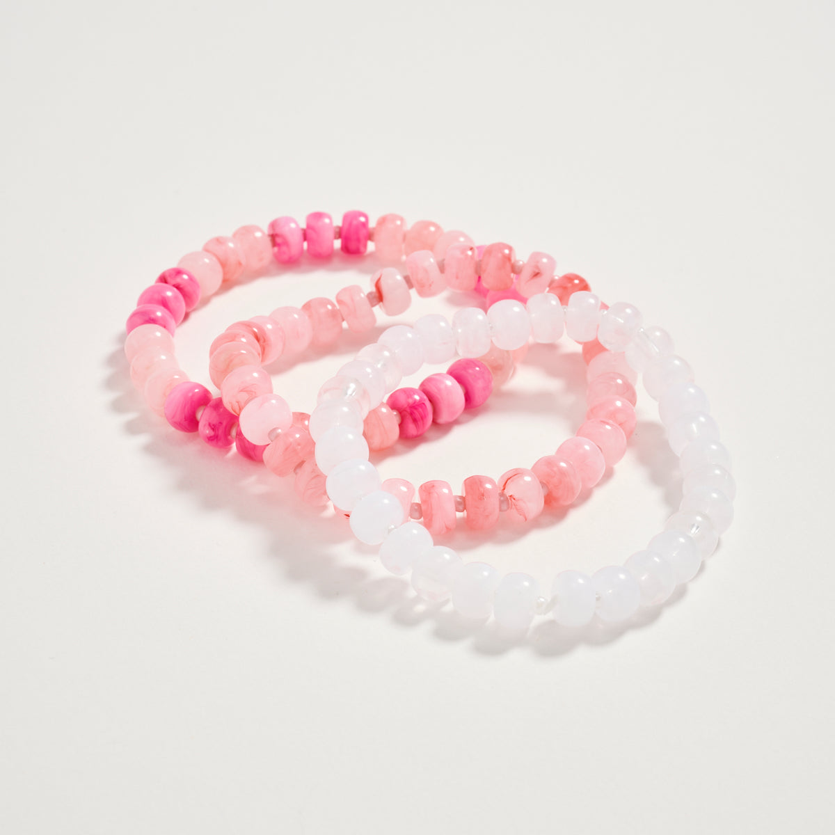 Triple Stack Stretch Bead Bracelet Set – Tumbled Stone Look Disc Beads, Colorful Layered Elastic Bracelets for Women