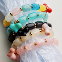 Chunky Beaded Stretch Bracelet with Heart Charm – Polished Resin Beads & Gold Accents, Statement Elastic Bracelet