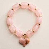 Chunky Beaded Stretch Bracelet with Heart Charm – Polished Resin Beads & Gold Accents, Statement Elastic Bracelet