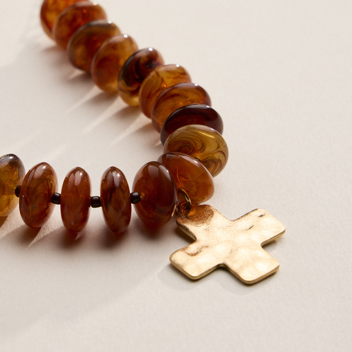 Beaded Cross Charm Bracelet – Colorful Bead Bracelet with Gold Cross Pendant