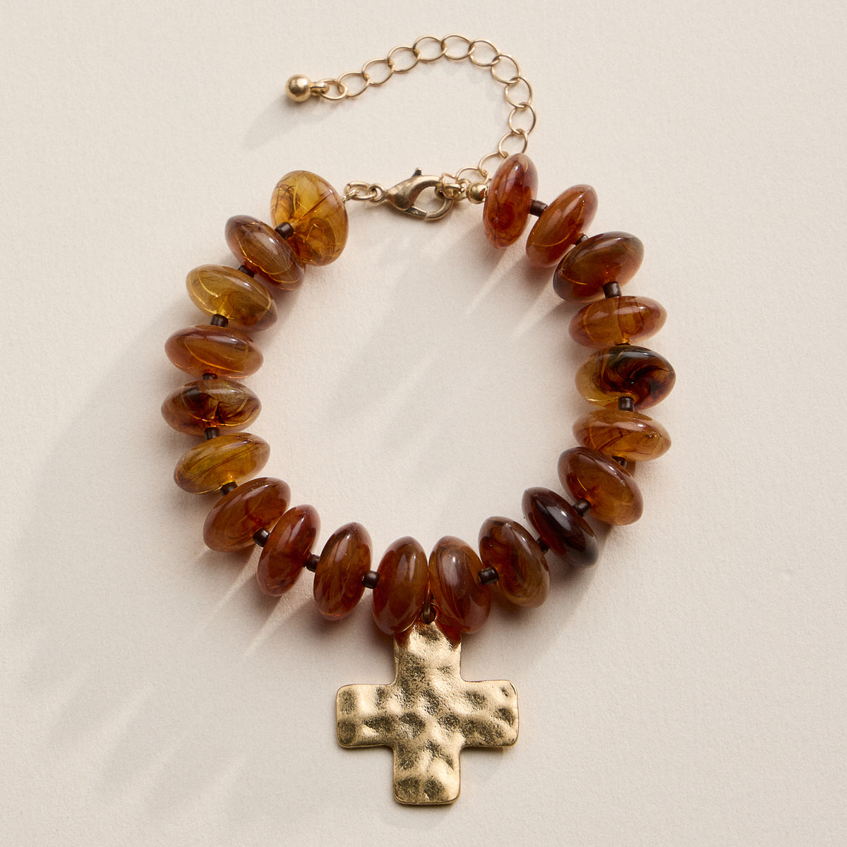 Beaded Cross Charm Bracelet – Colorful Bead Bracelet with Gold Cross Pendant