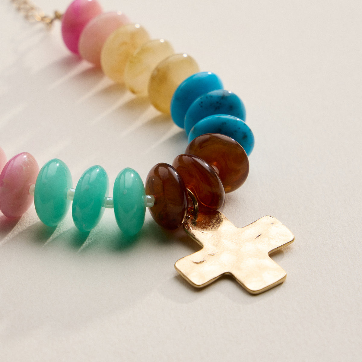 Beaded Cross Charm Bracelet – Colorful Bead Bracelet with Gold Cross Pendant