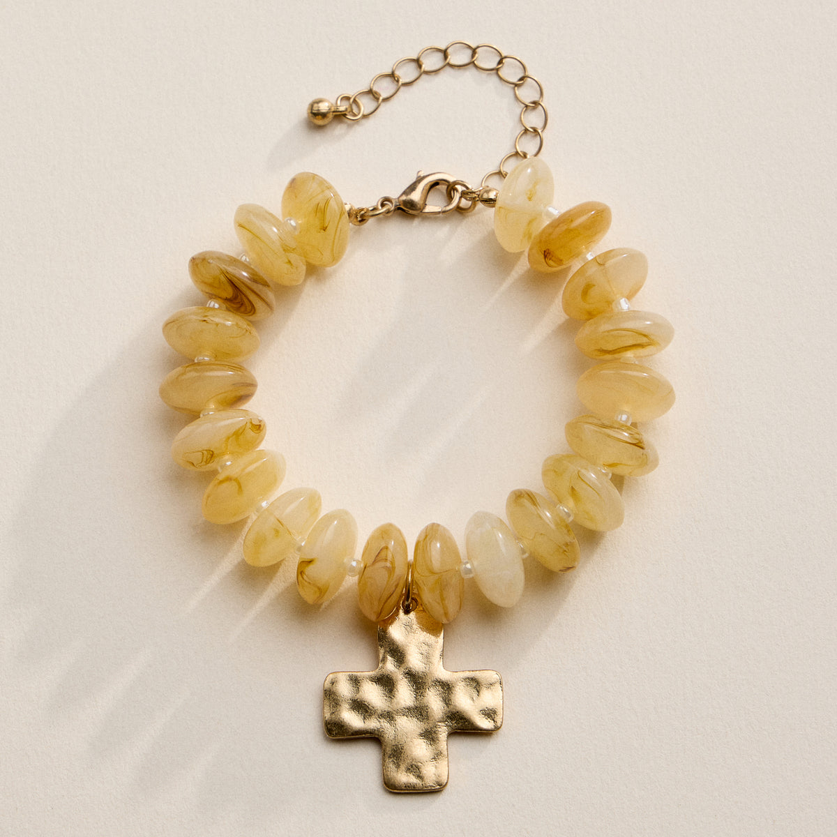 Beaded Cross Charm Bracelet – Colorful Bead Bracelet with Gold Cross Pendant