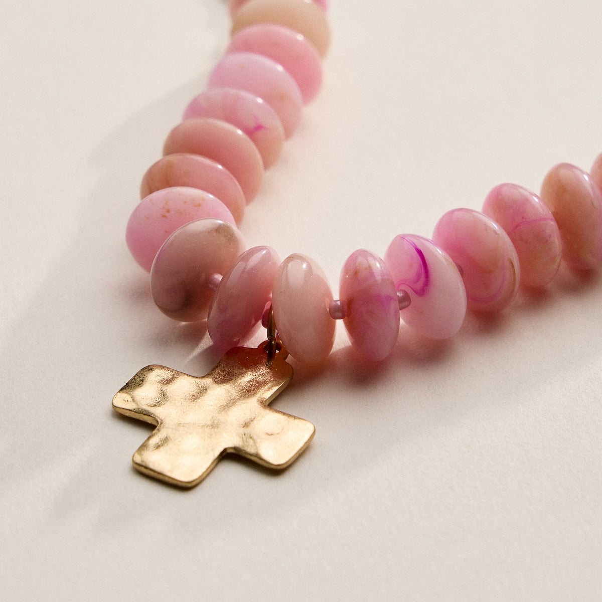 Beaded Cross Charm Bracelet – Colorful Bead Bracelet with Gold Cross Pendant