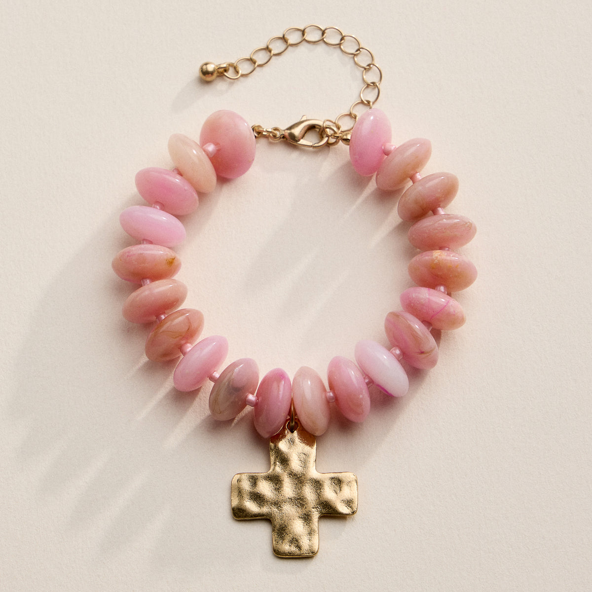 Beaded Cross Charm Bracelet – Colorful Bead Bracelet with Gold Cross Pendant