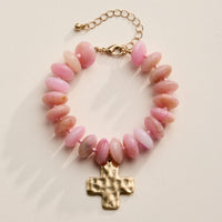 Beaded Cross Charm Bracelet – Colorful Bead Bracelet with Gold Cross Pendant