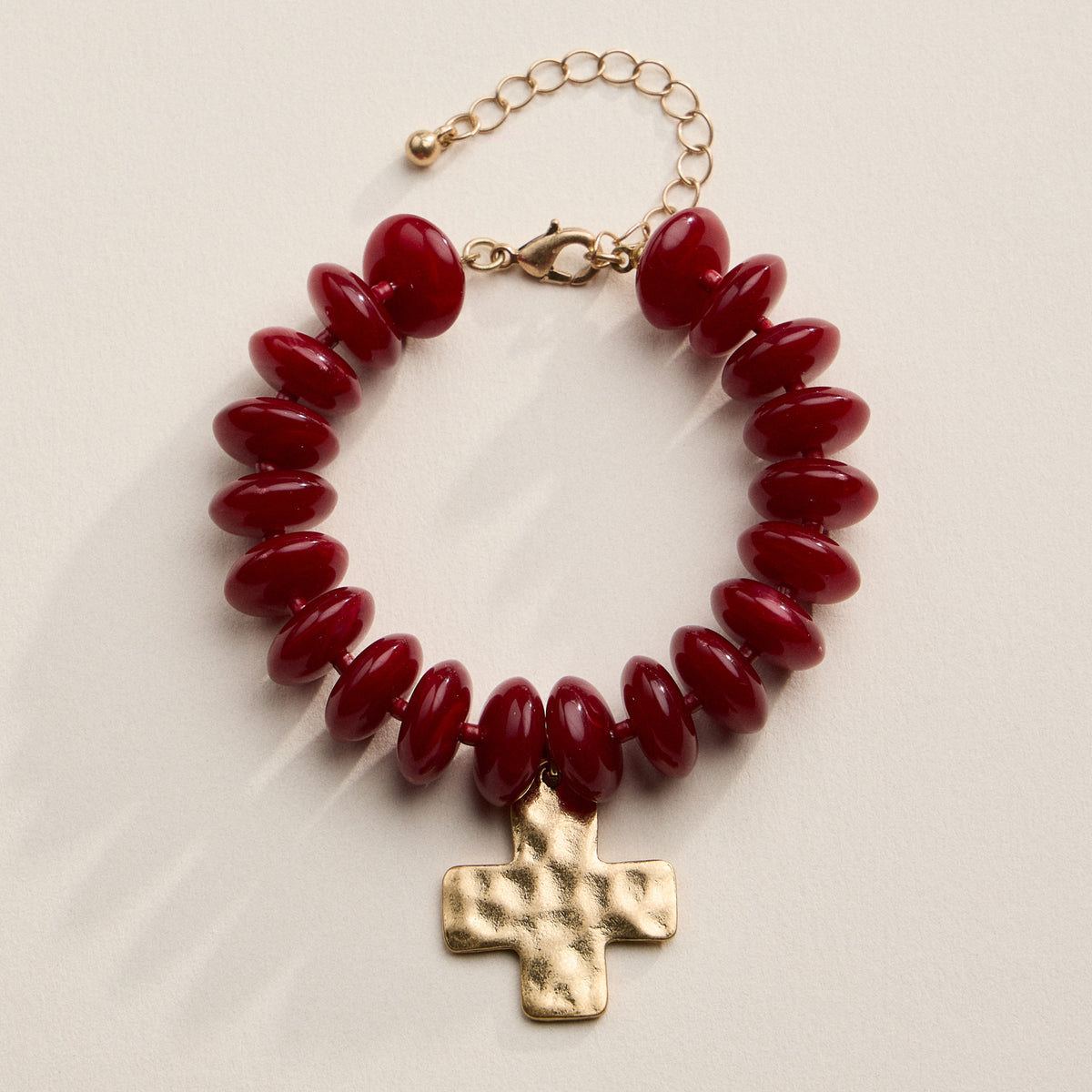 Beaded Cross Charm Bracelet – Colorful Bead Bracelet with Gold Cross Pendant