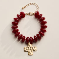 Beaded Cross Charm Bracelet – Colorful Bead Bracelet with Gold Cross Pendant