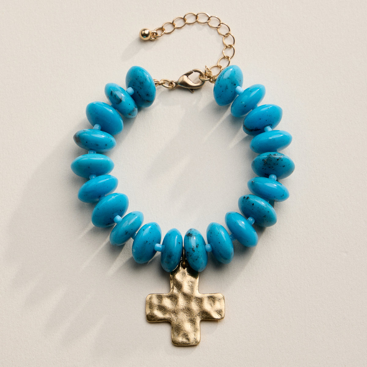 Beaded Cross Charm Bracelet – Colorful Bead Bracelet with Gold Cross Pendant