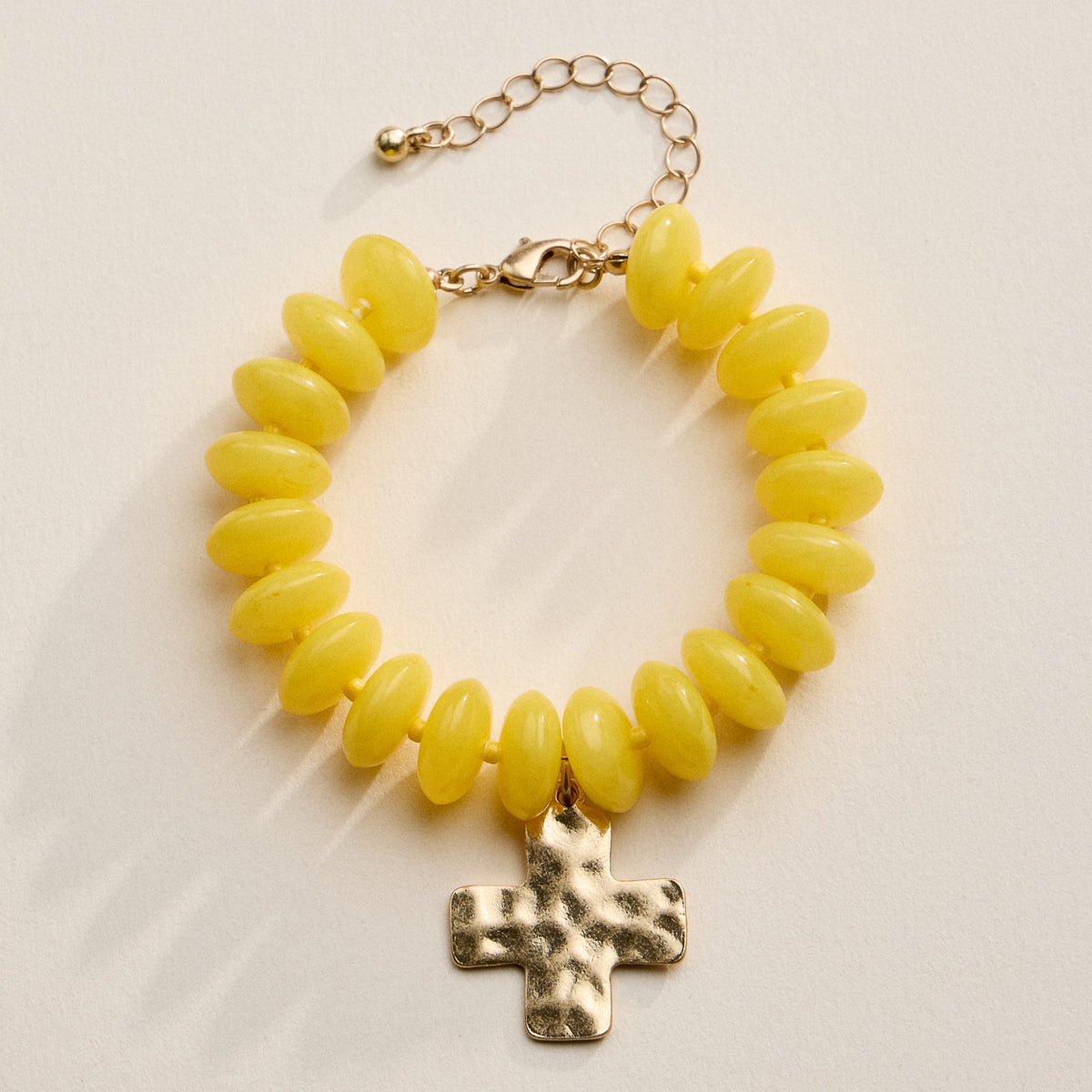 Beaded Cross Charm Bracelet – Colorful Bead Bracelet with Gold Cross Pendant