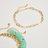 Gold Heart Charm Beaded Bracelet Set – Layered Chain & Colorful Disc Beads, Adjustable Stackable Wrist Jewelry for Women