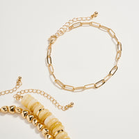 Gold Heart Charm Beaded Bracelet Set – Layered Chain & Colorful Disc Beads, Adjustable Stackable Wrist Jewelry for Women