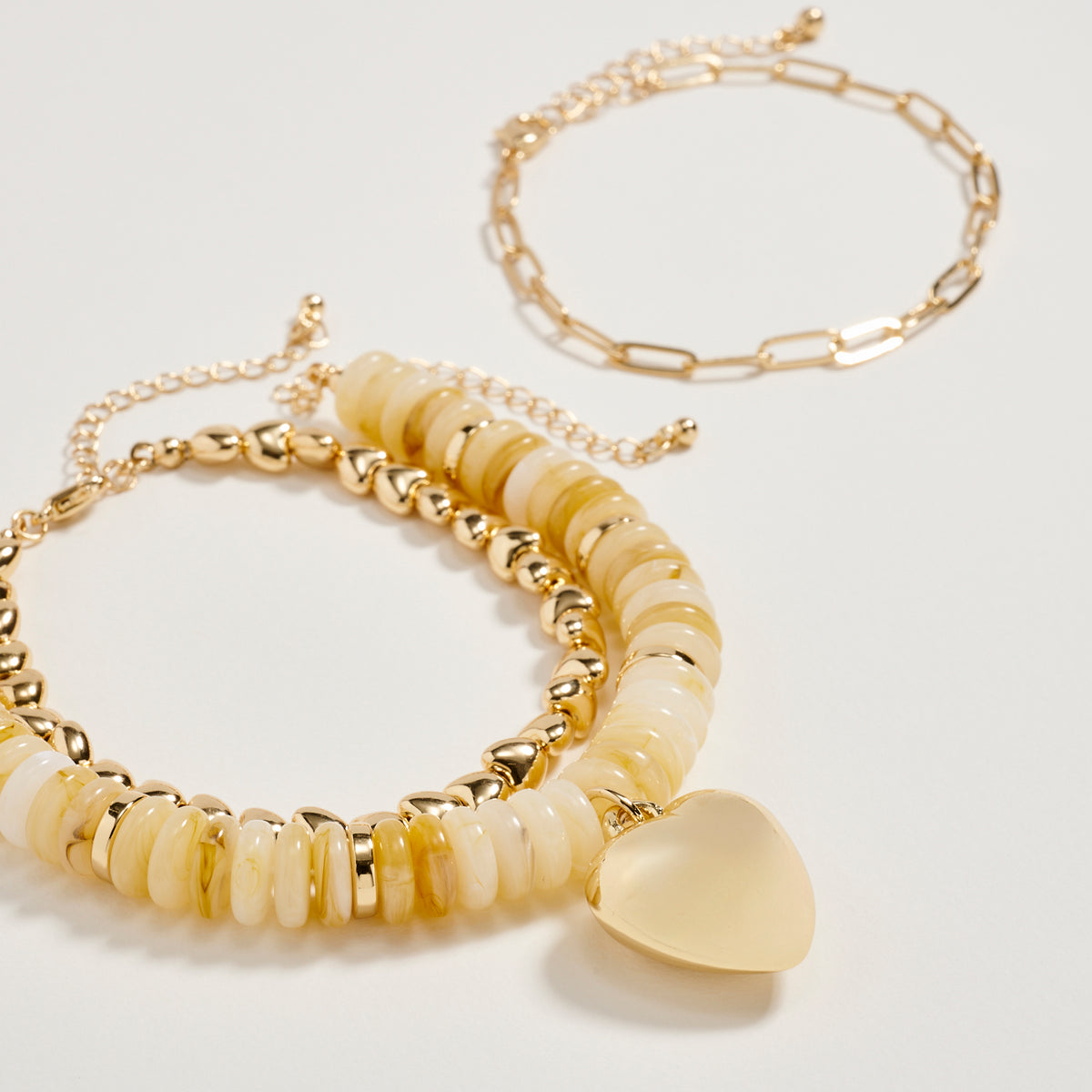 Gold Heart Charm Beaded Bracelet Set – Layered Chain & Colorful Disc Beads, Adjustable Stackable Wrist Jewelry for Women