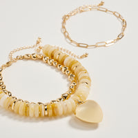 Gold Heart Charm Beaded Bracelet Set – Layered Chain & Colorful Disc Beads, Adjustable Stackable Wrist Jewelry for Women