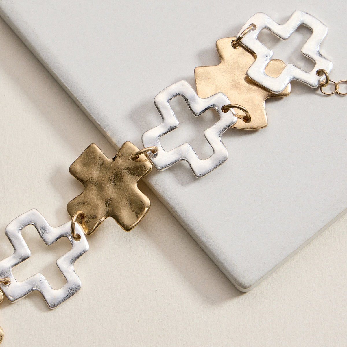 Hammered Cross Link Chain Bracelet – Gold, Silver & Two-Tone Faith Jewelry
