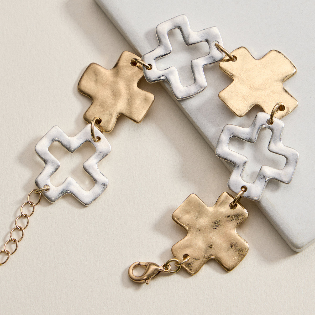 Hammered Cross Link Chain Bracelet – Gold, Silver & Two-Tone Faith Jewelry