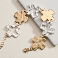 Hammered Cross Link Chain Bracelet – Gold, Silver & Two-Tone Faith Jewelry