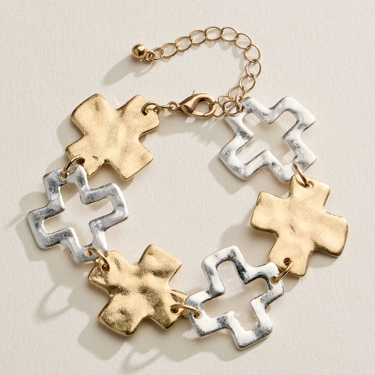 Hammered Cross Link Chain Bracelet – Gold, Silver & Two-Tone Faith Jewelry