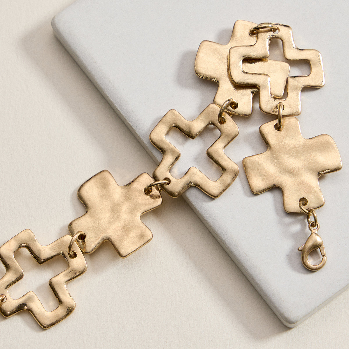 Hammered Cross Link Chain Bracelet – Gold, Silver & Two-Tone Faith Jewelry