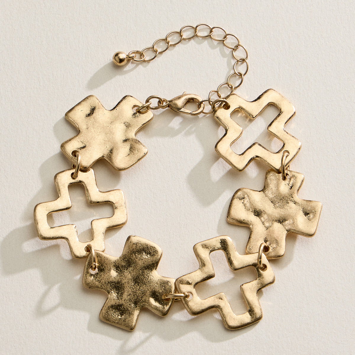 Hammered Cross Link Chain Bracelet – Gold, Silver & Two-Tone Faith Jewelry