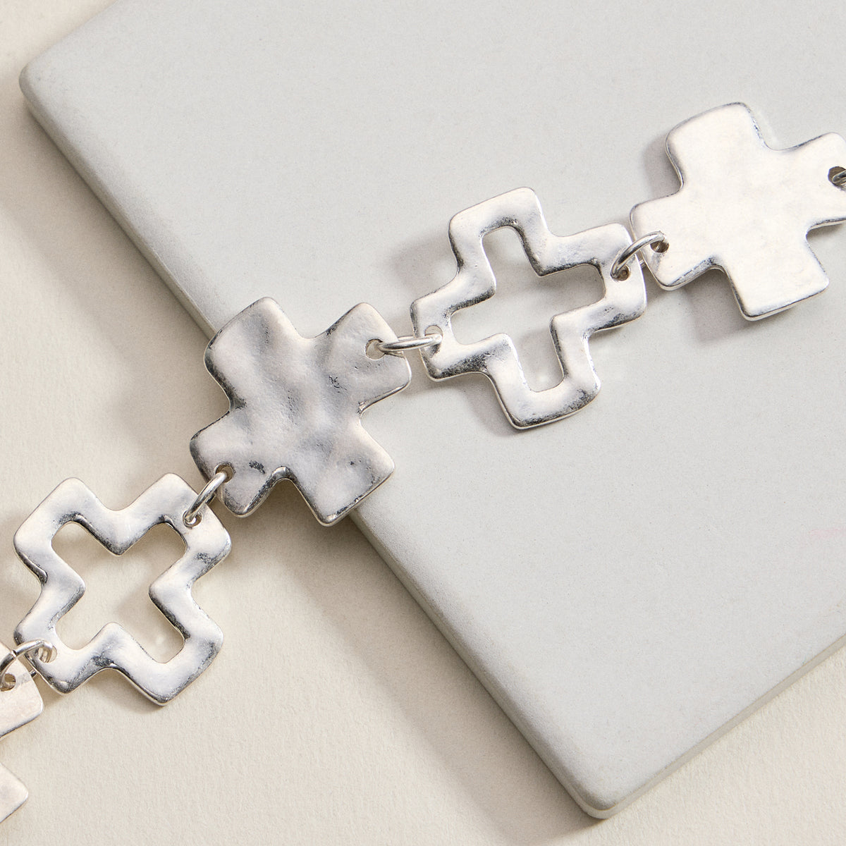 Hammered Cross Link Chain Bracelet – Gold, Silver & Two-Tone Faith Jewelry