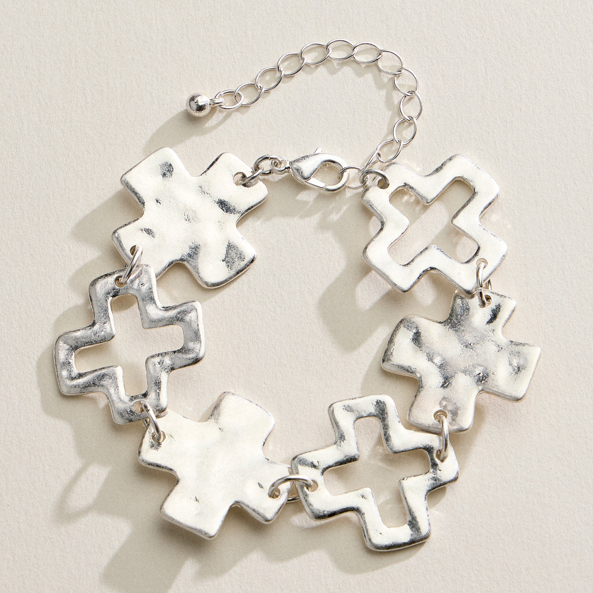 Hammered Cross Link Chain Bracelet – Gold, Silver & Two-Tone Faith Jewelry