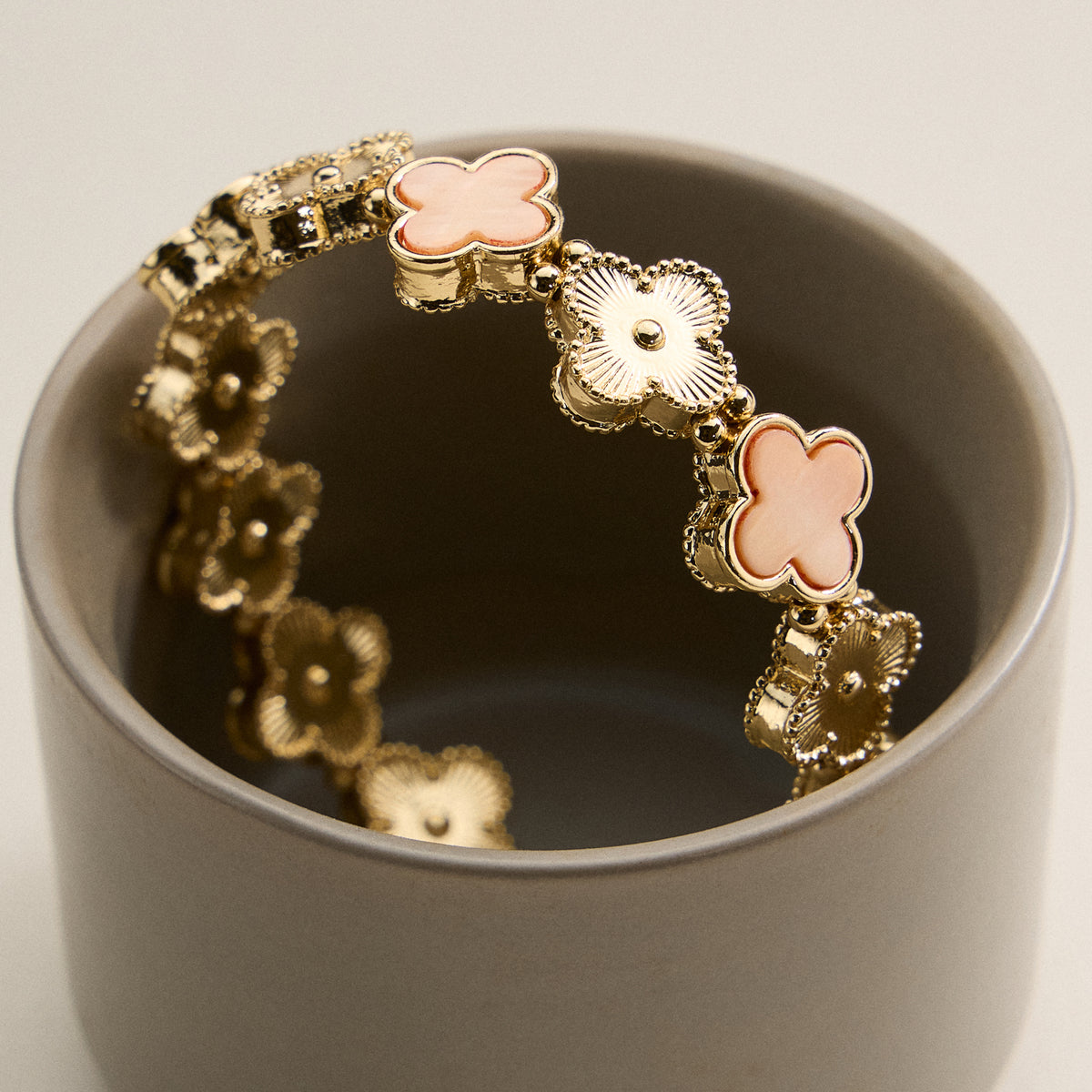 Enamel Floral Link Bracelet with Beaded Detailing